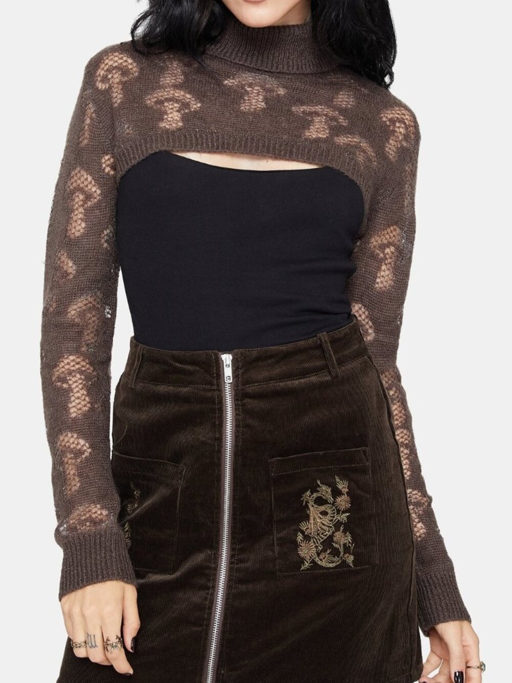 Harriet Mushroom Jacquard Extreme Crop Sweater - Taupe